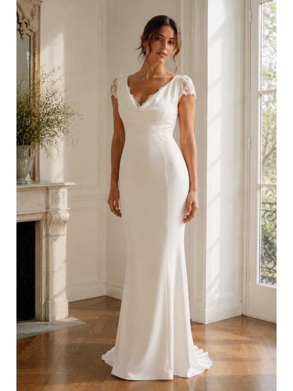 Lulus Forever Beloved Wedding Dress Sz Large White Lace Cap Sleeve Mermaid Maxi - Picture 2 of 8